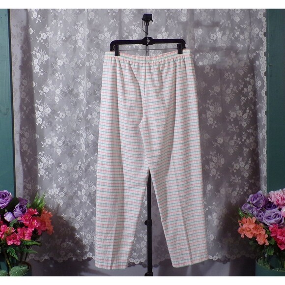 Vintage 70s Pants 1970s Seersucker Coastal Grandma Retro Vacation Size Medium - Picture 2 of 6
